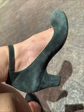 Chie Mihara Dark Green Suede Block Heel with Ankle Strap